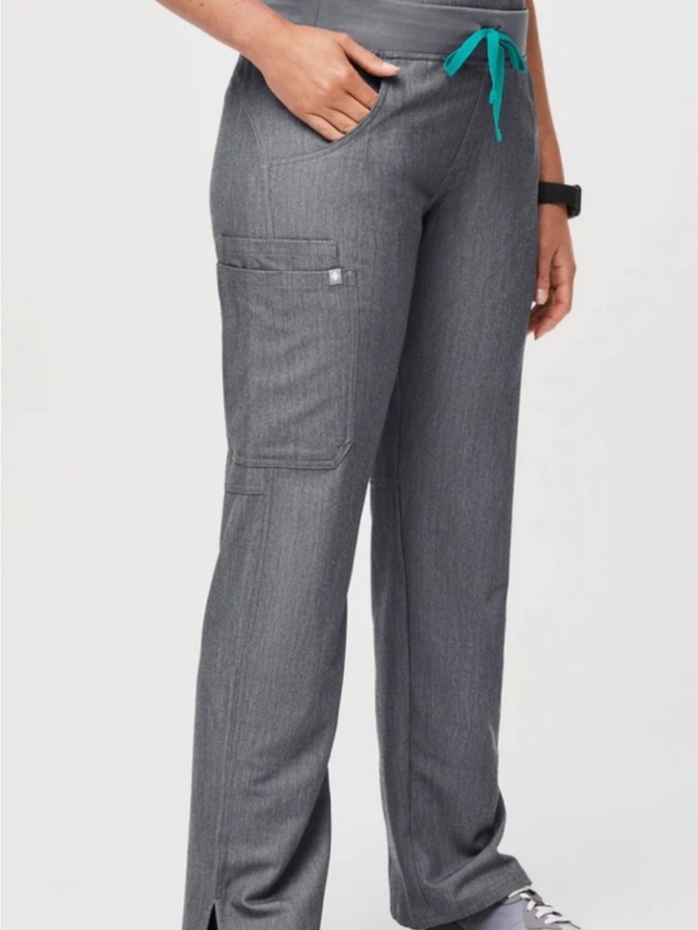 Figs Gray straight leg Scrub Pants with Teal Drawstring
